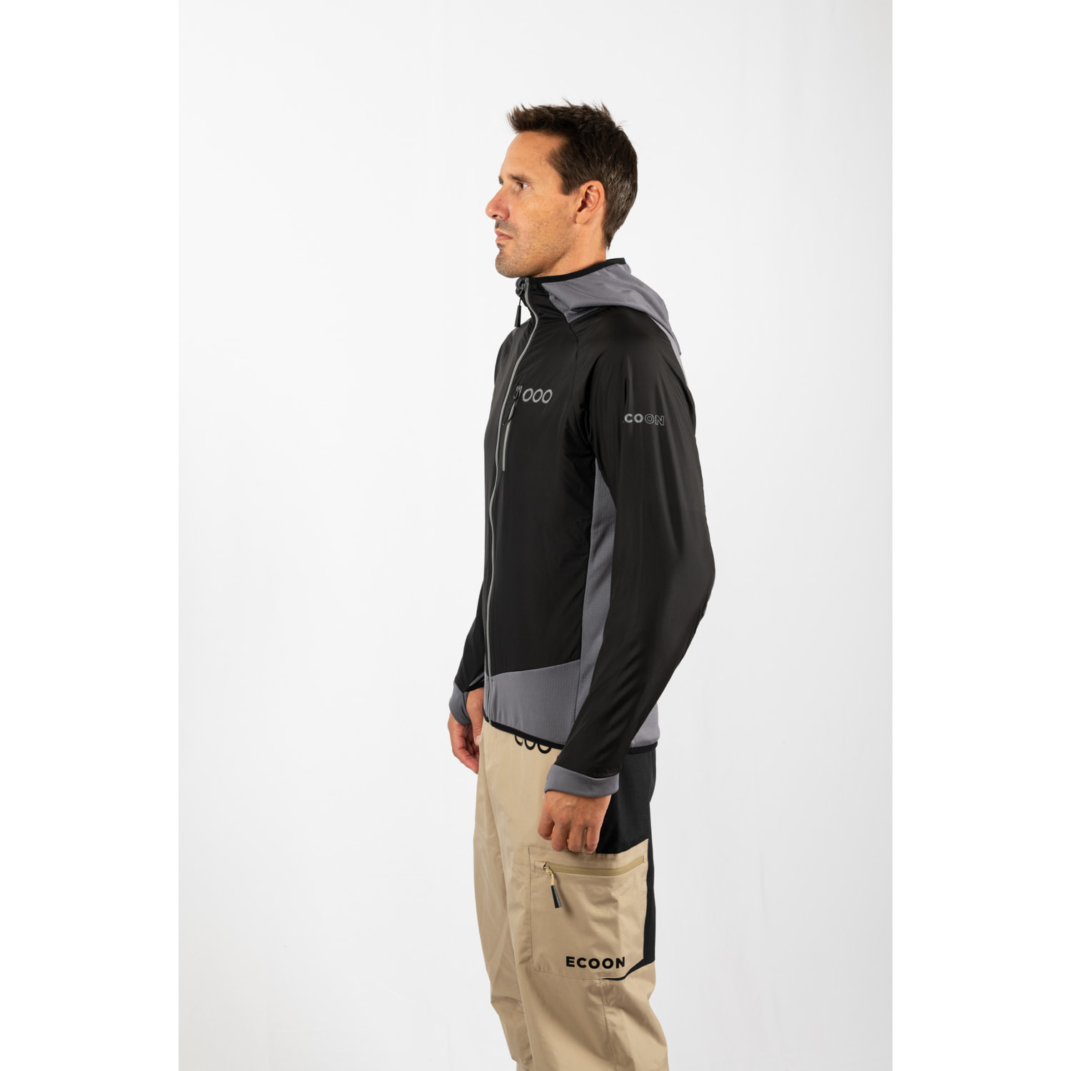 Giacca ibrida leggera isolante ECOActive con cappuccio, marchio ECOON - Nero / Grigio
