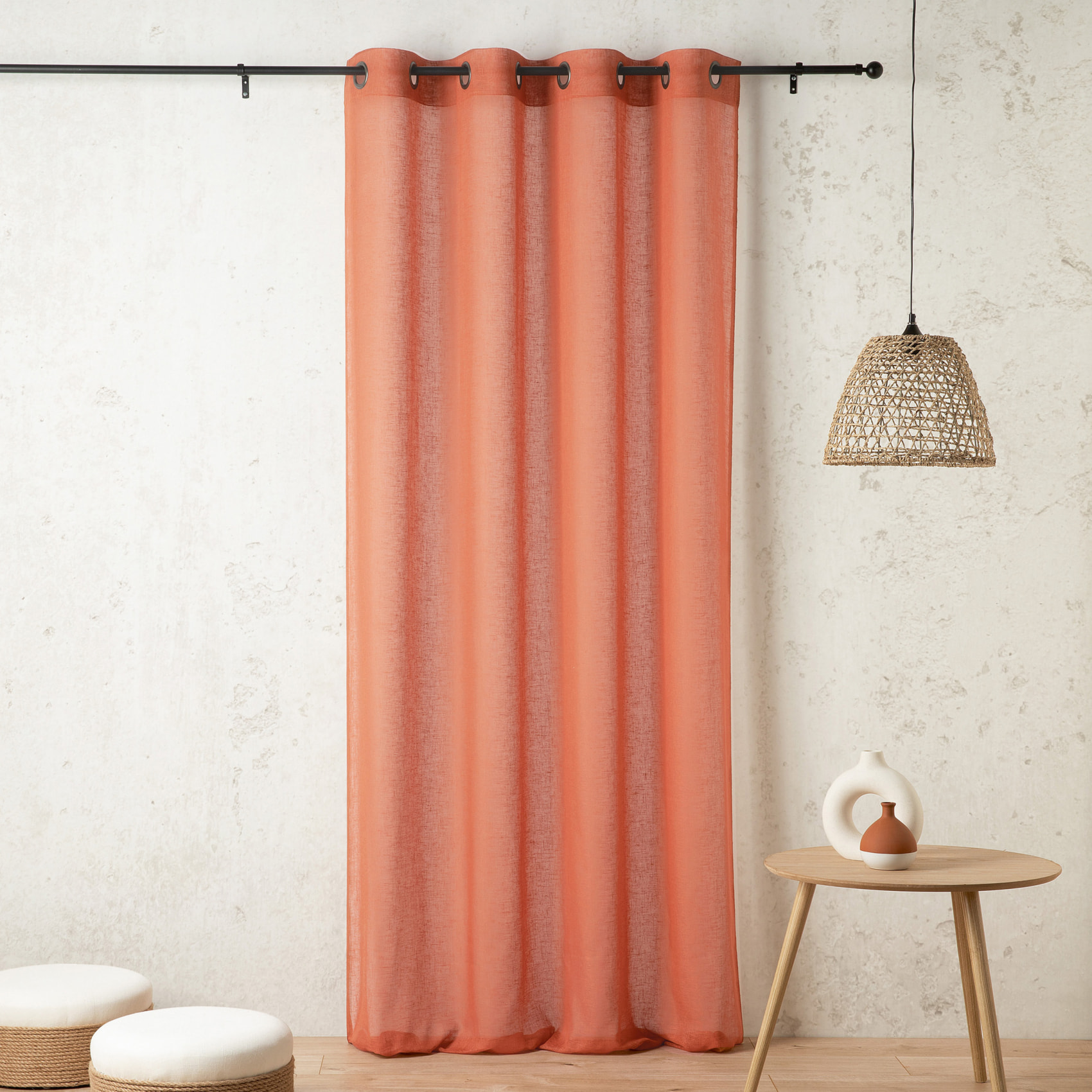 Voilage uni et tamisant en poly/lin - Rose
