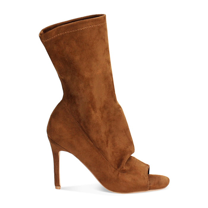 Tronchetti donna cognac in microfibra, tacco 9,5 cm