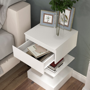 Mesita de Noche Mesa Auxiliar con Cajón y 2 Estantes Abiertas para Dormitorio Salón Cama Oficina Estilo Moderno 39x39x65 cm Blanco