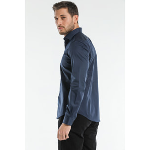 Camicia Uomo 1 Bottone Francese Slim Satin Unito Blu