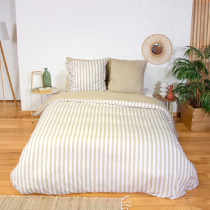 Parure de lit microfibre réversible rayures beige NÉO