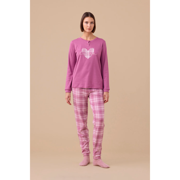 Pigiama donna caldo cotone felpato articolo cuoricino. Noidinotte