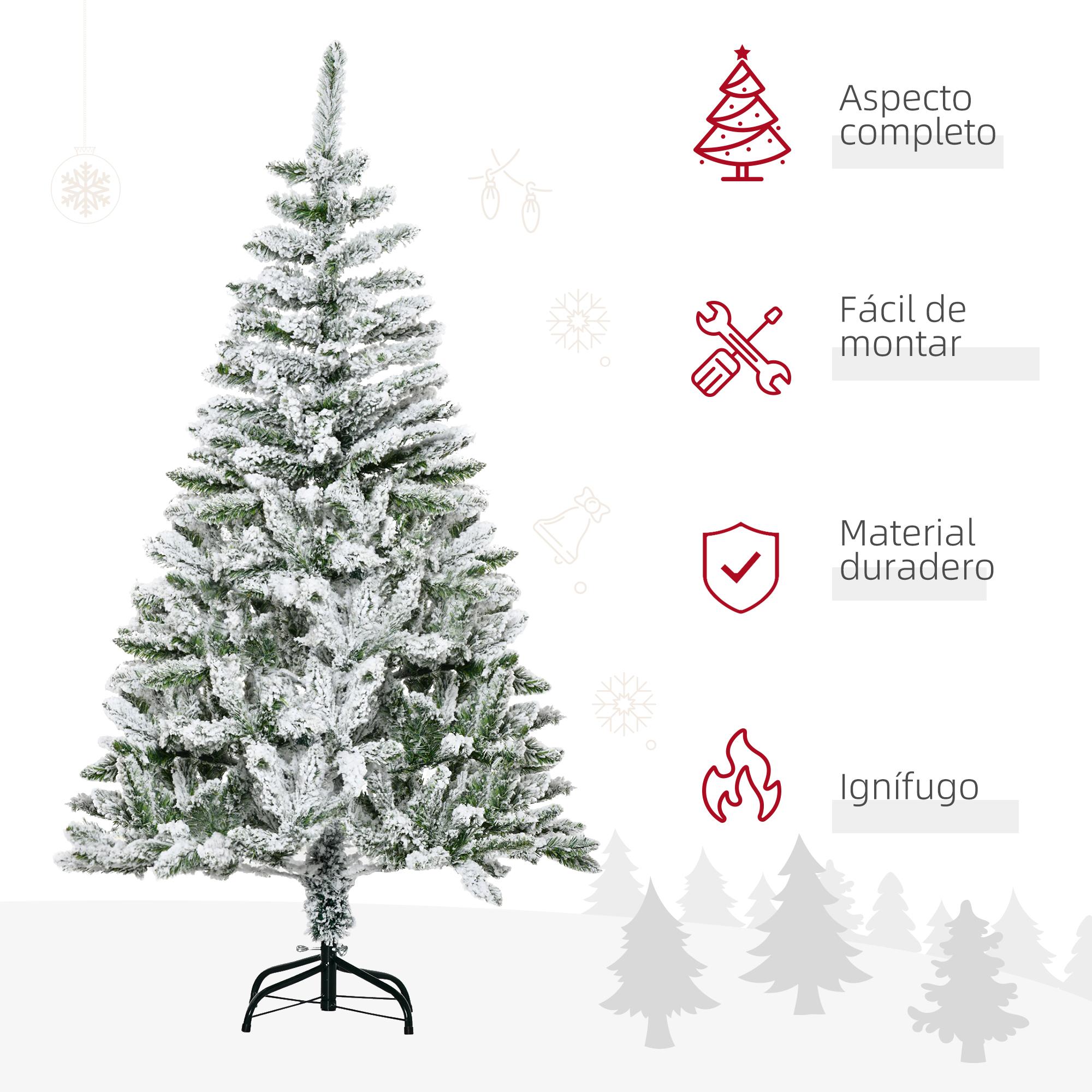 Árbol de Navidad Artificial 150 cm con Nieve Ignífugo con 358 Ramas Apertura Automática Base Plegable y Soporte Metálico Decoración Navideña para Interiores Verde