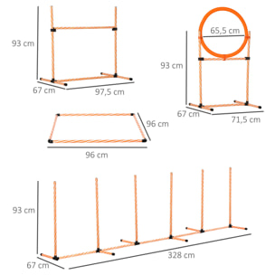 Set de Entrenamiento de Agilidad para Perros de 4 Piezas Juego de Agilidad para Perros con Piquetes para Slalom Zona de Reposo Valla y Anillo de Salto Naranja