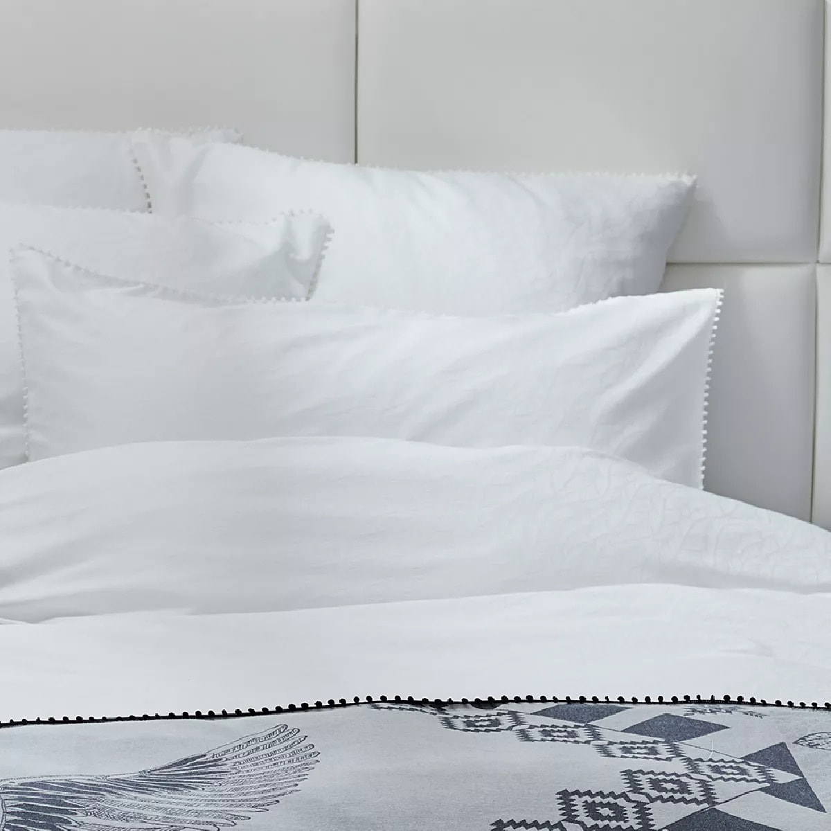 Housse de couette satin de coton motif jacquard blanc Alula blanc