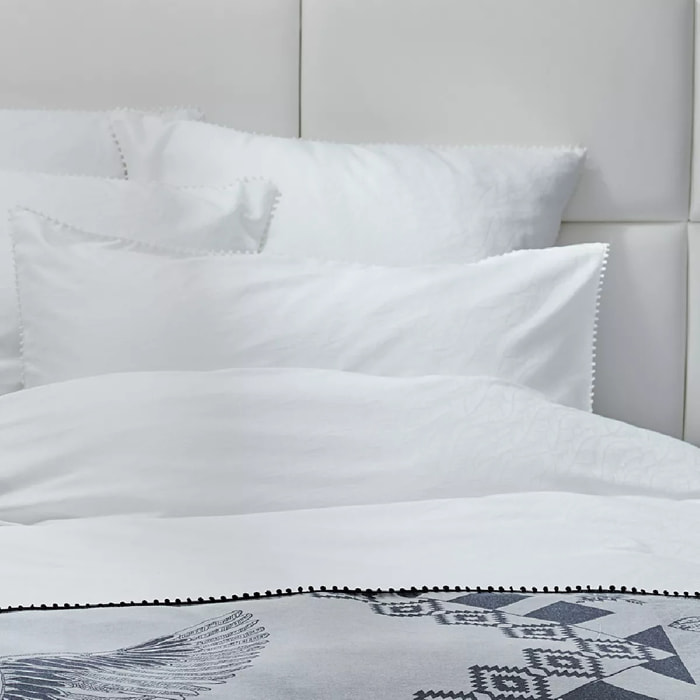 Housse de couette satin de coton motif jacquard blanc Alula blanc