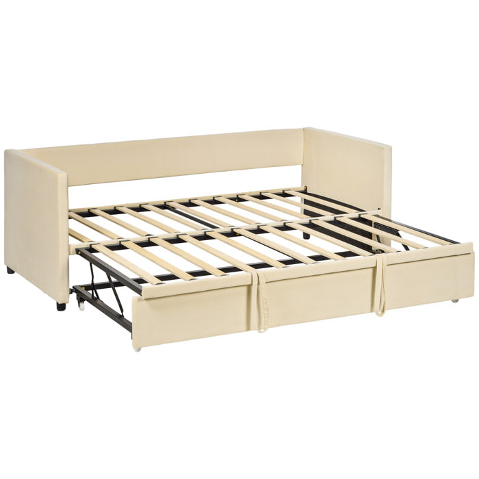 Cadre de lit deux-en-un - tête de lit, sommier inclus - dim. 203l x 190,5P x 75H cm - compatible matelas 190L x 90l cm - blanc crème