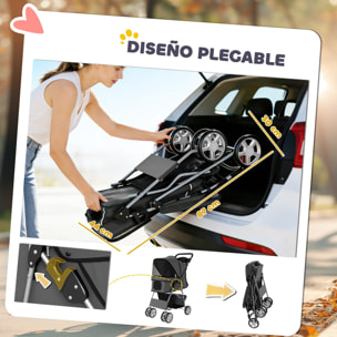 Carrito para Perros Plegable, Cochecito para Perros Pequeños con Cesta de Almacenaje, Ventanas de Malla, Portavasos, Ruedas de EVA, Cojín Lavable, Frenos, Carga 10 kg, 77x44x102 cm, Gris Oscuro