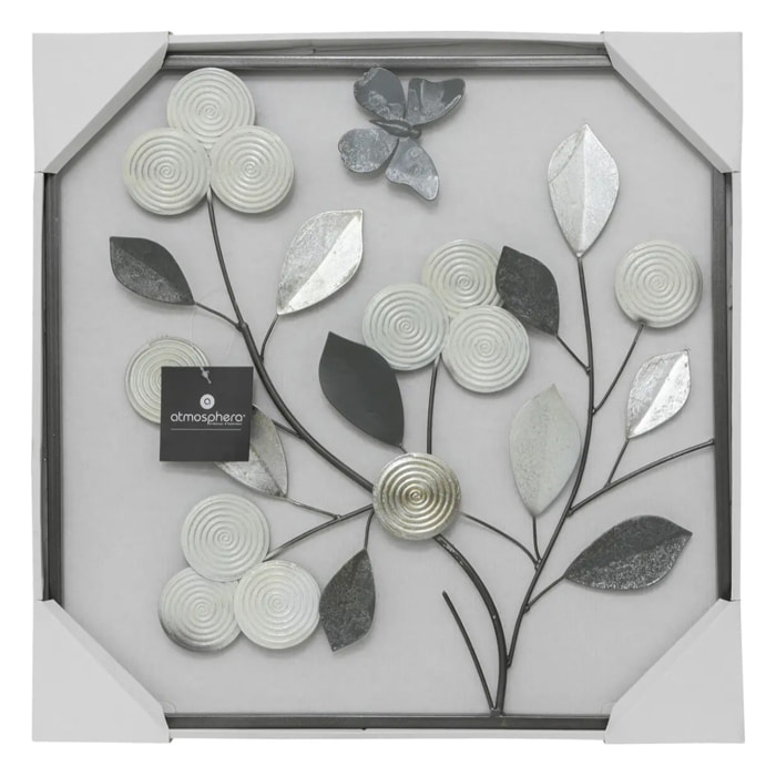 Déco murale "Florale" - métal - argent 50x50 cm