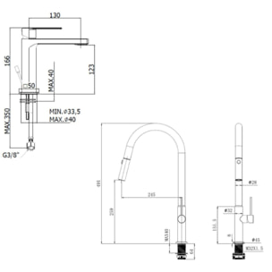 Set mitigeur lavabo + mitigeur monocommande cuisine avec douchette extractible 2 jets, noir mat (SATBSBW288C)