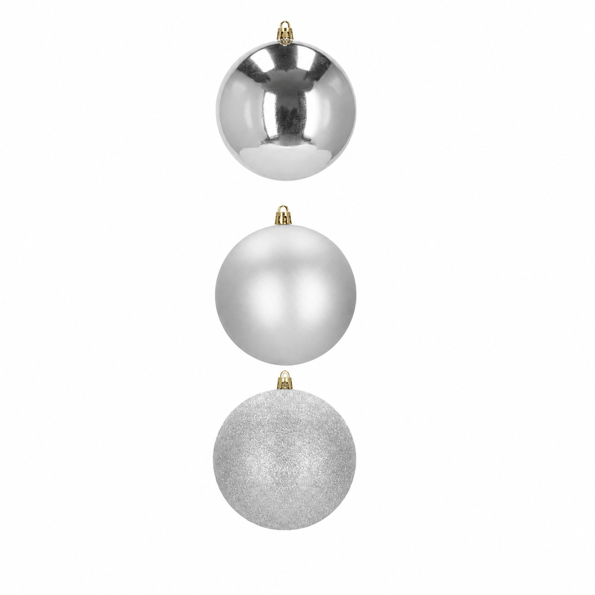 Set de 42 bolas de navidad de cristal plata, en varios tamaños y acabados