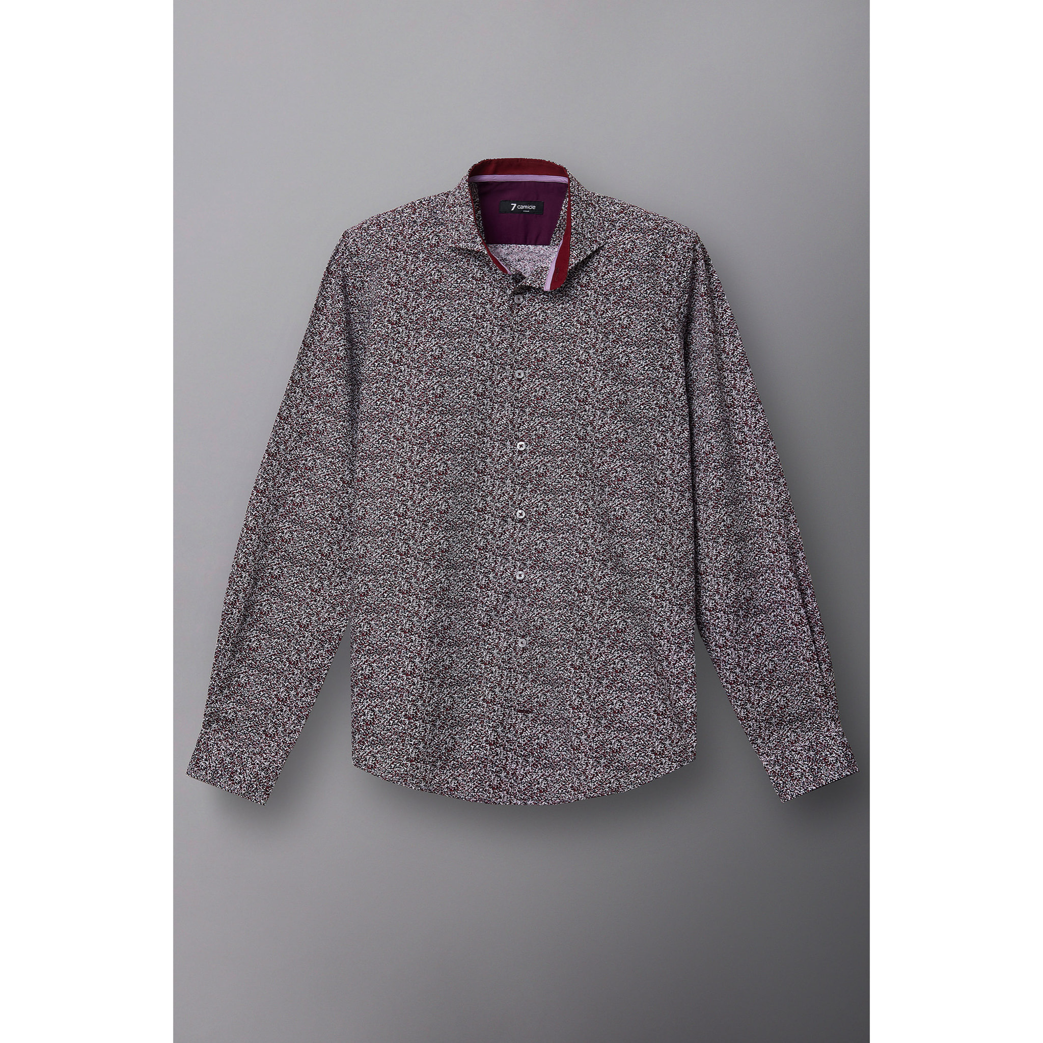 Camicia Uomo 1 Bottone Francese Slim Popeline Stampato Bianco e Bordeaux