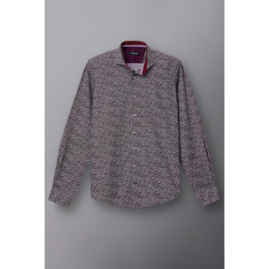 Camicia Uomo 1 Bottone Francese Slim Popeline Stampato Bianco e Bordeaux