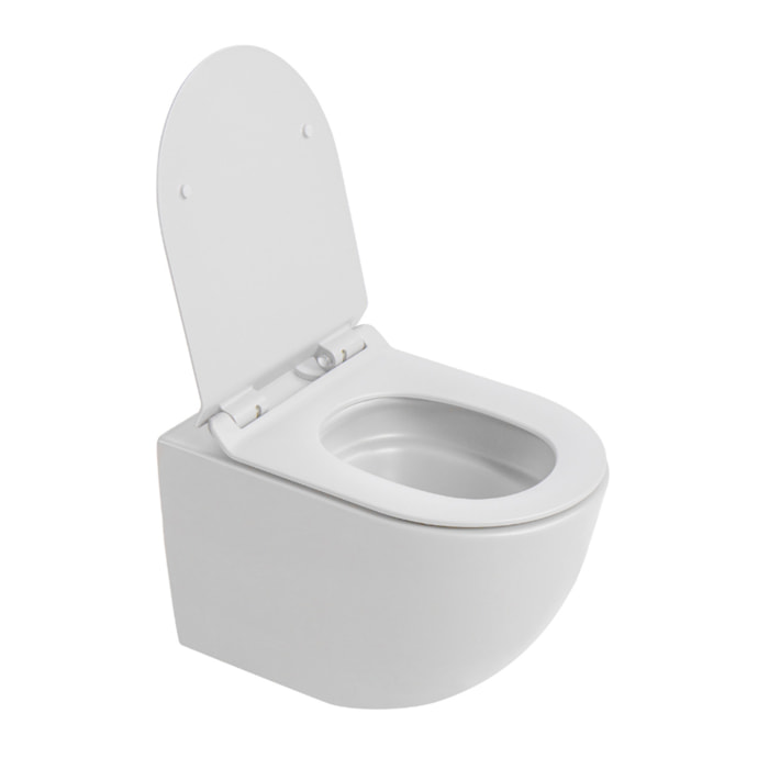 PixL Cuvette suspendue en céramique sans bride Tornado Quiet, fixations invisibles+abattant Softclose,blanc mat (CEPX010RTORPWM)