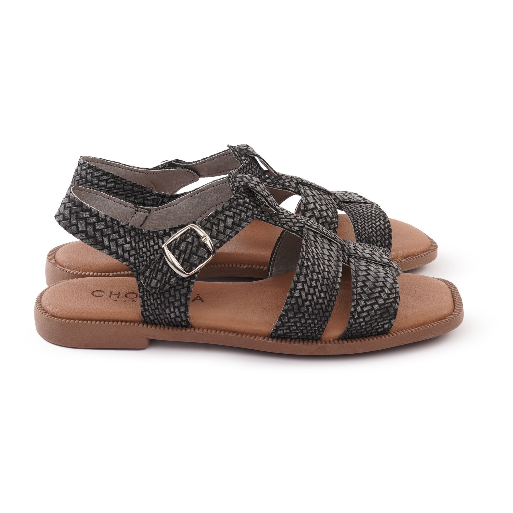 SANDALO FLAT T-BAR INTRECCIATO NERO