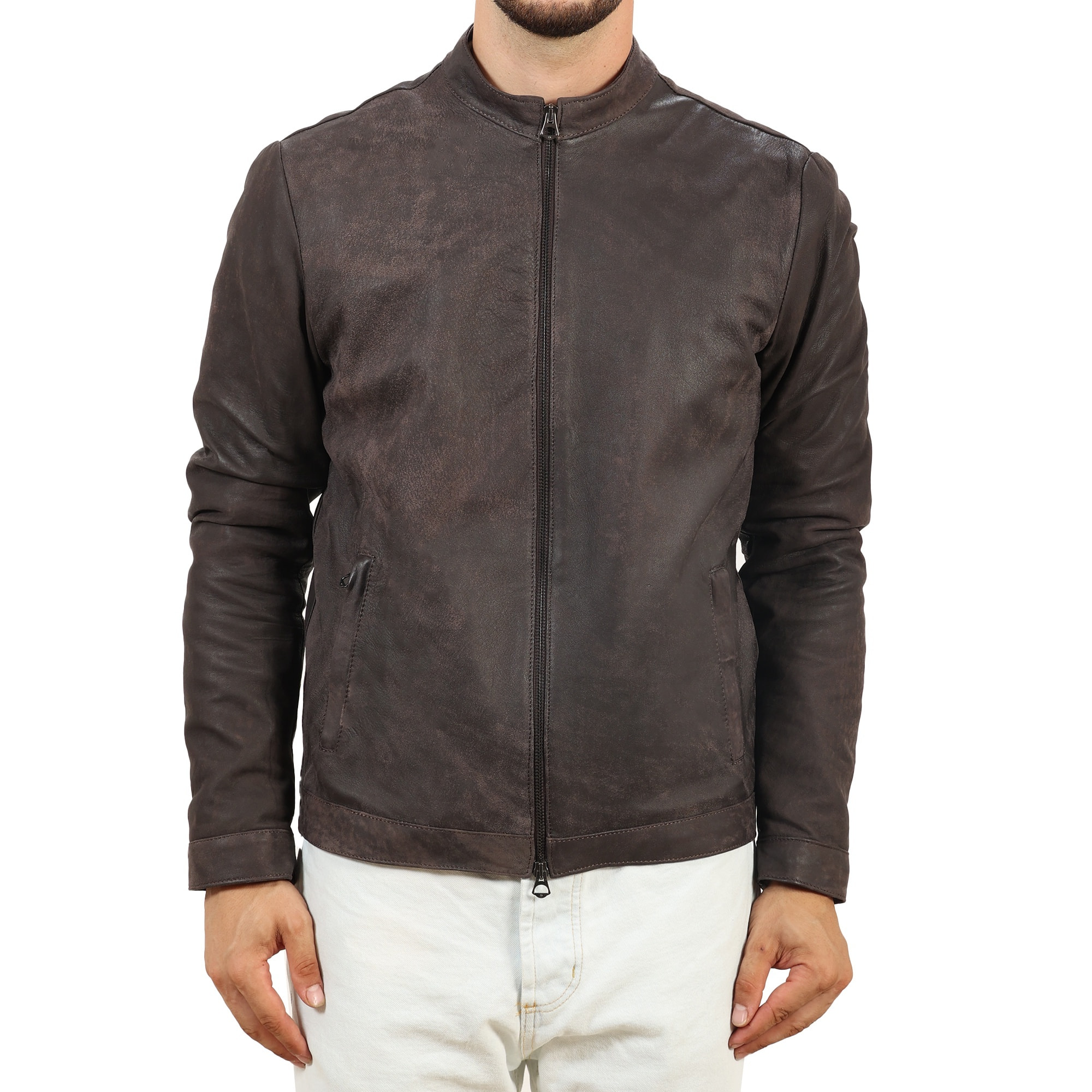 Giubbino in pelle di vitello rifinizione dakota testa di Moro-Slim Fit