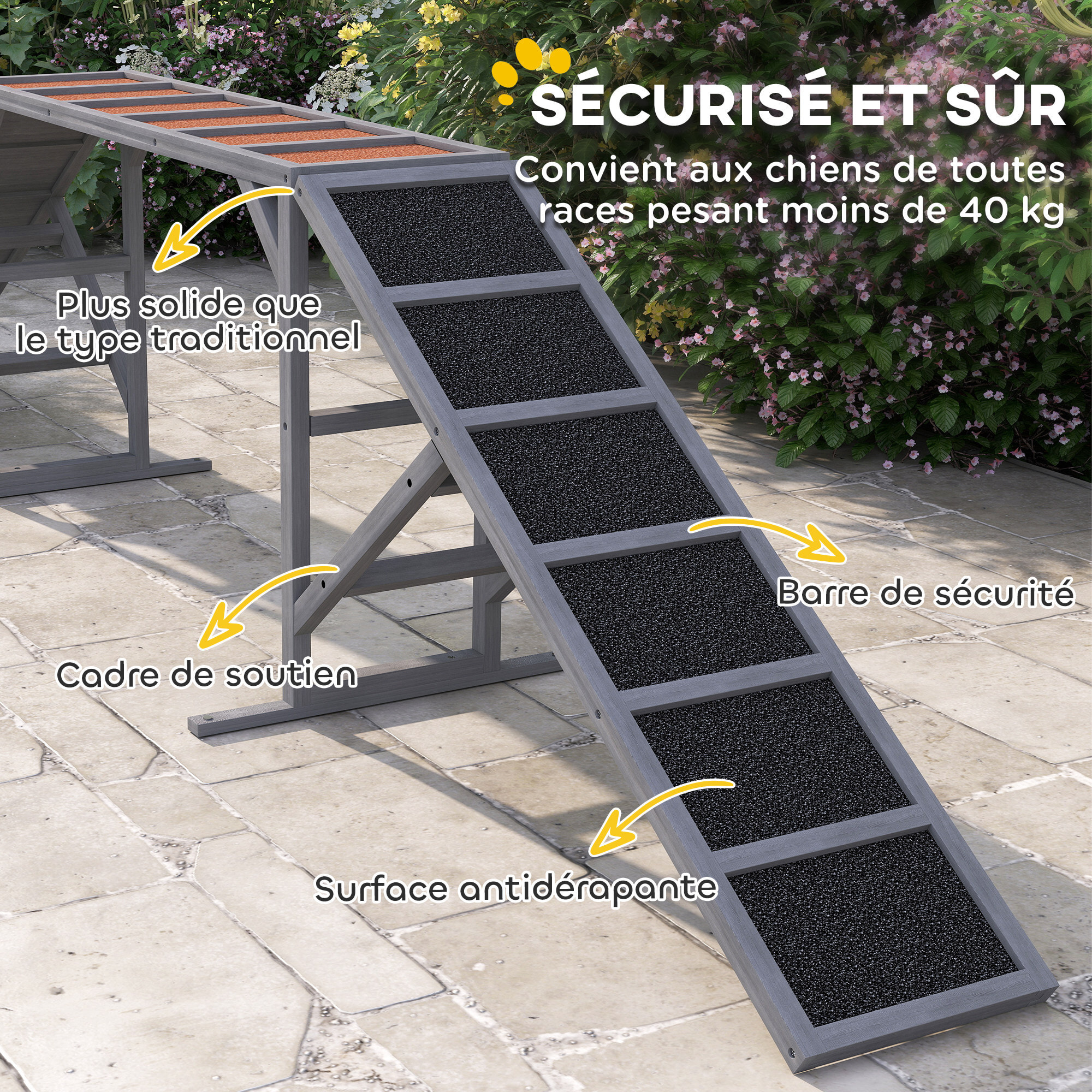 Rampe d'agilité pour chien barres de sécurité surface antidérapante max. 40Kg bois gris