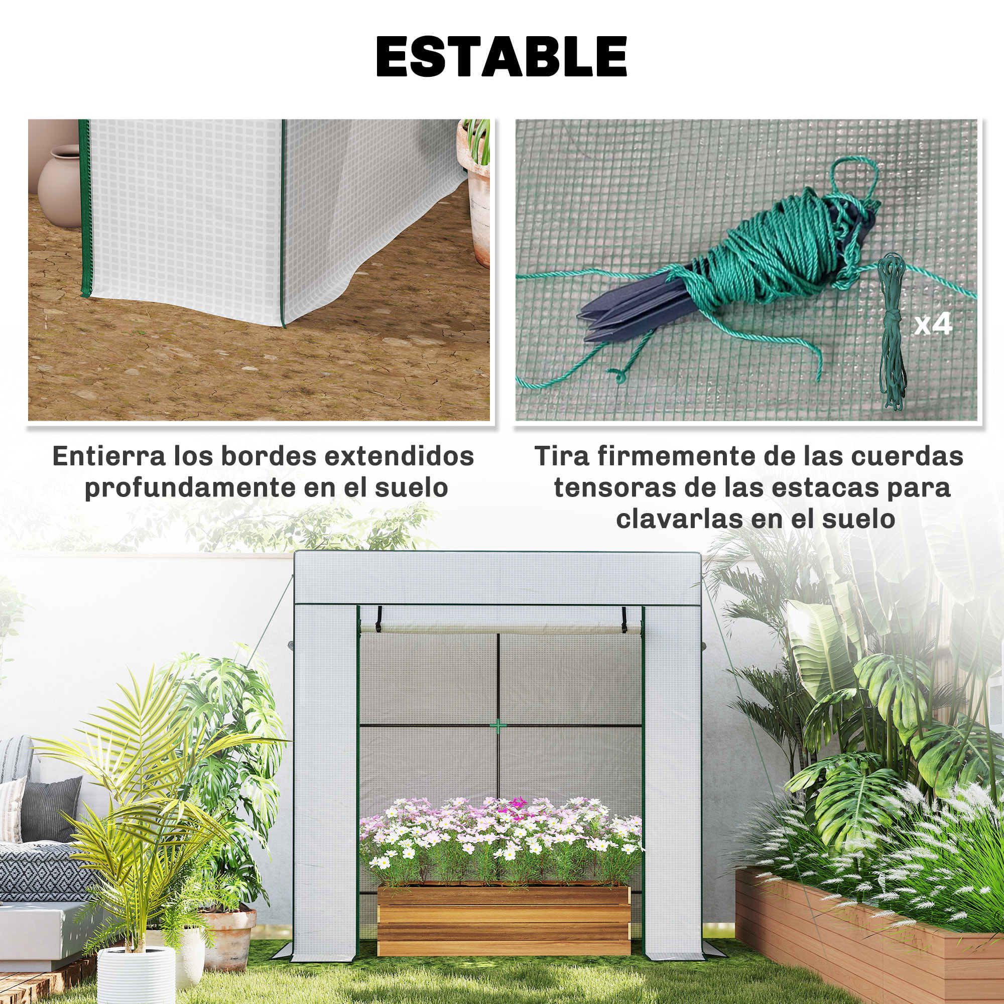 Invernadero Pequeño Invernadero de Exterior con Ventanas de Malla y Puerta con Cremallera Marco de Acero y Cubierta de PE 140g/m² para Cultivar Tomates Plantas Flores 196x77x197 cm Blanco