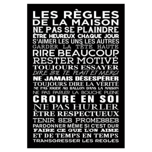 Affiche encadrée Les règles de la maison typographie décorative Affiche + cadre en métal - Noir