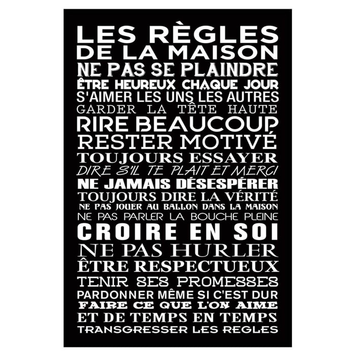 Affiche encadrée Les règles de la maison typographie décorative Affiche + cadre en métal - Noir