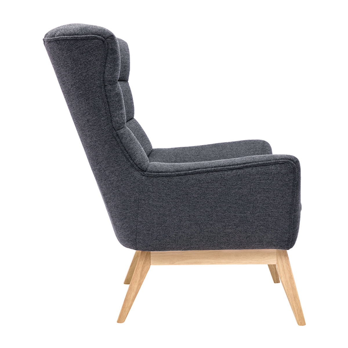 Fauteuil scandinave en tissu effet velours texturé gris foncé et bois clair BRODY