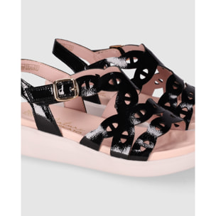 Sandalias de Charol - Negro - Tacón: 4 cm