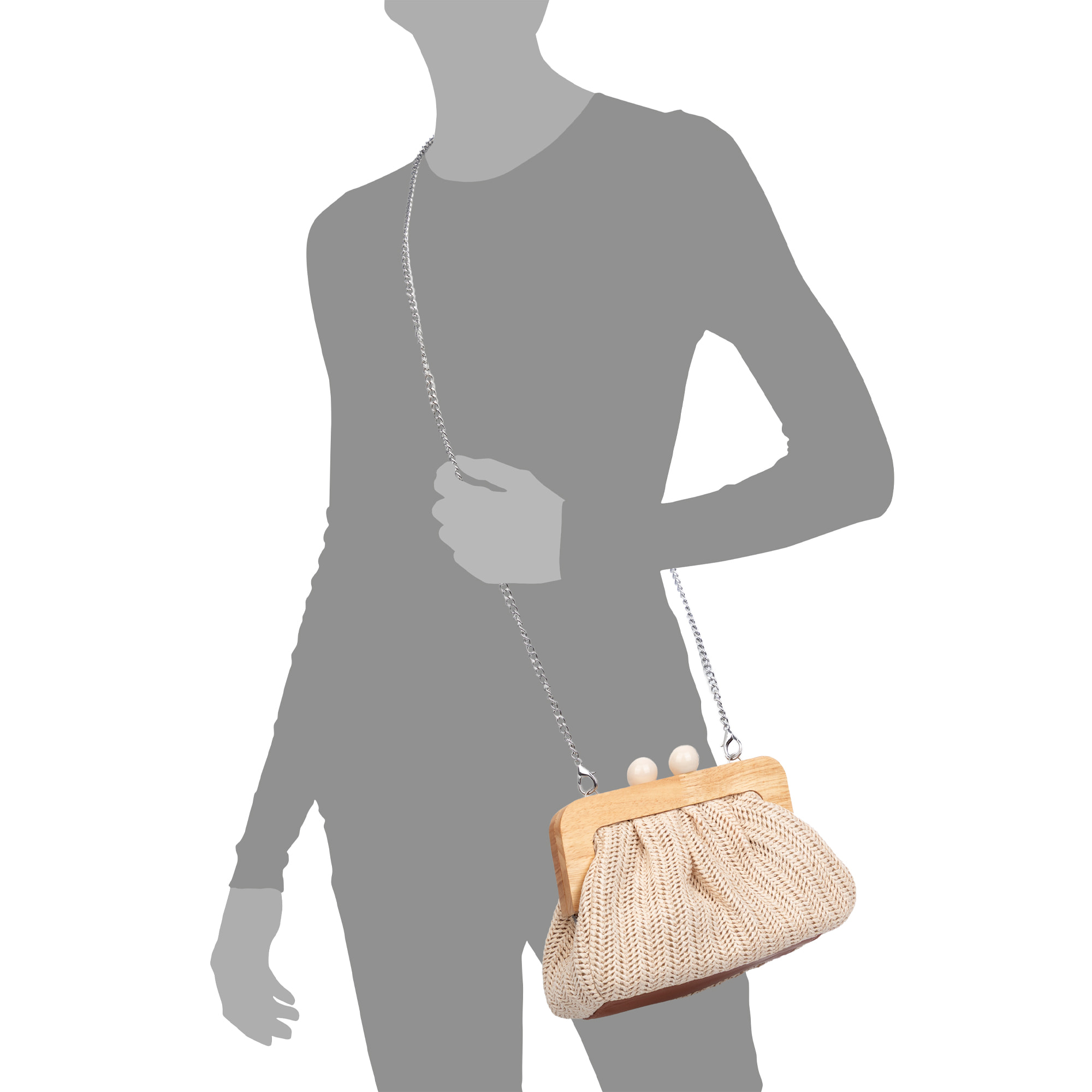 BeneLario Bolso bandolera Mujer. Tela con detalles de madera natural y piel sintética.