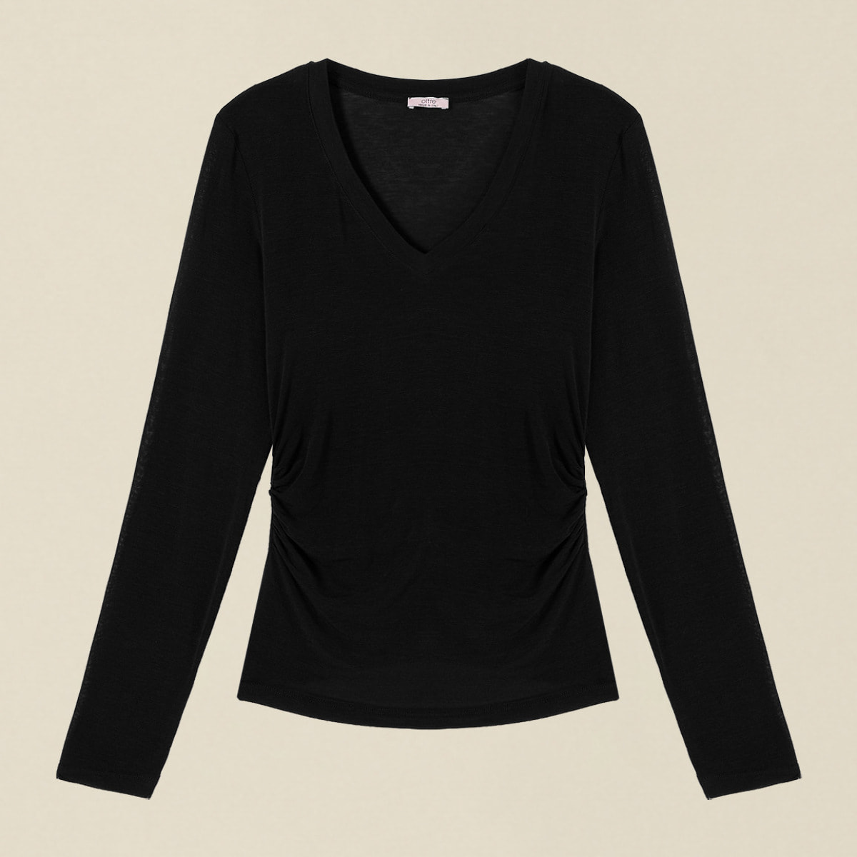 Oltre - T-shirt scollo a V misto cashmere - Nero