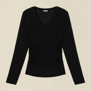 Oltre - T-shirt scollo a V misto cashmere - Nero