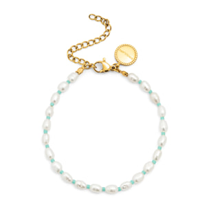 Pulsera Pompeya Turquesa Acero Baño Oro