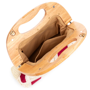 Barbaira Bolso de mano Mujer. Fabricado en madera natural y algodón.
