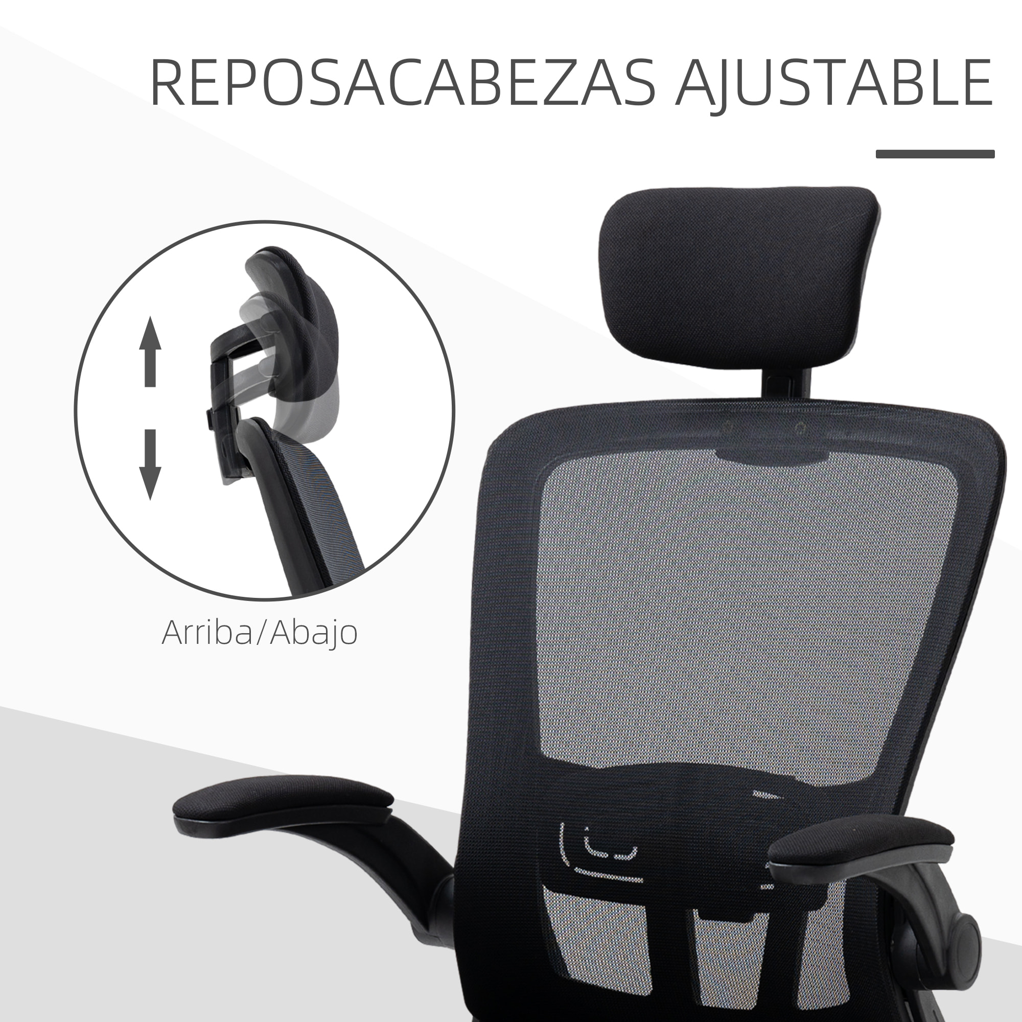 Vinsetto Silla de Oficina de Malla Ergonómica Silla Escritorio Giratoria con Altura Ajustable Reposabrazos Plegable Reposacabezas y Soporte Lumbar Regulables 65x64x114-122 cm Negro