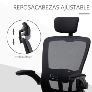 Vinsetto Silla de Oficina de Malla Ergonómica Silla Escritorio Giratoria con Altura Ajustable Reposabrazos Plegable Reposacabezas y Soporte Lumbar Regulables 65x64x114-122 cm Negro