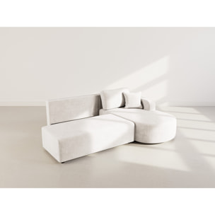 Miro - Canapé d'angle droit 4 places convertible avec coffre en velours texturé - Beige