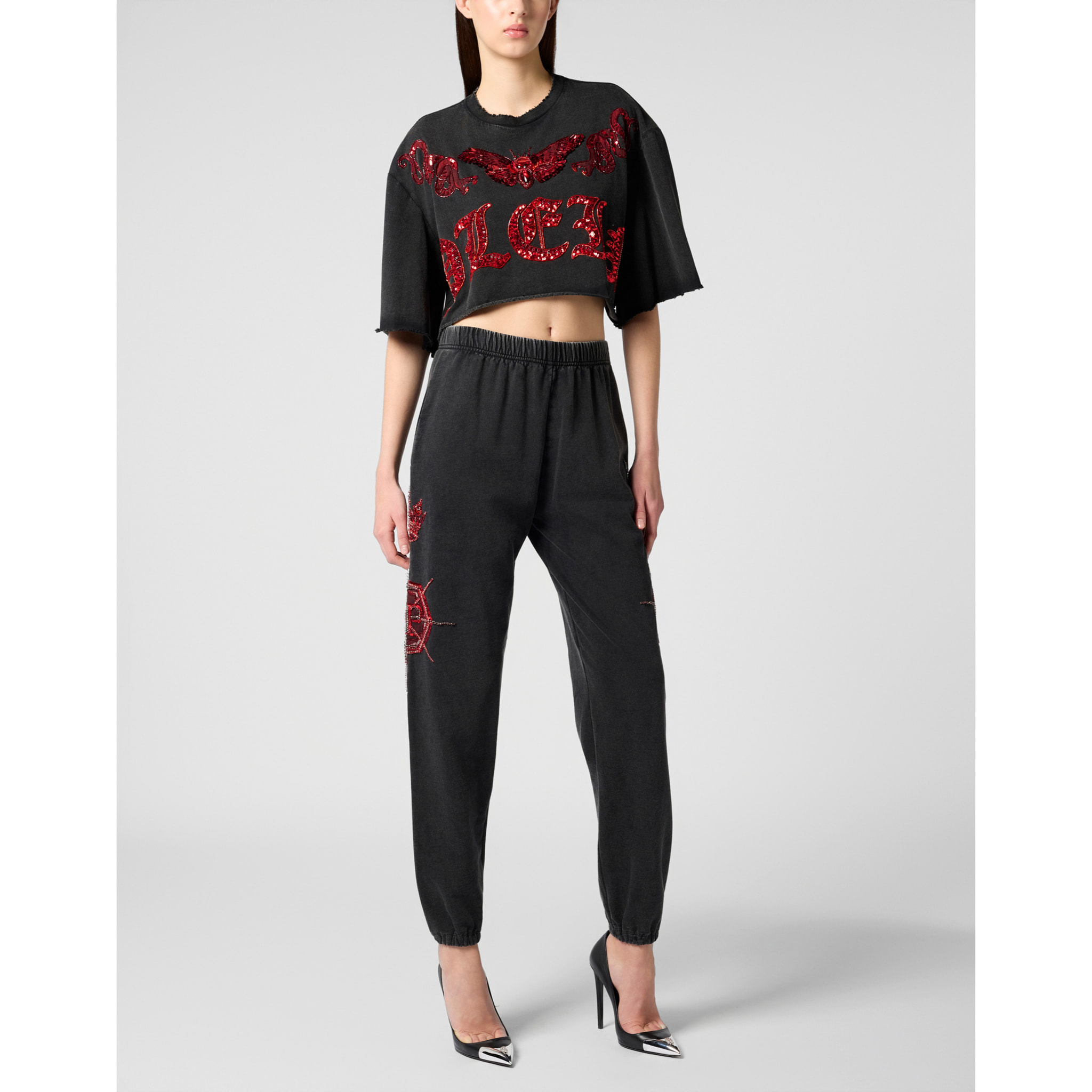 PHILIPP PLEIN Cropped T-Shirt Butterfly Tattoo