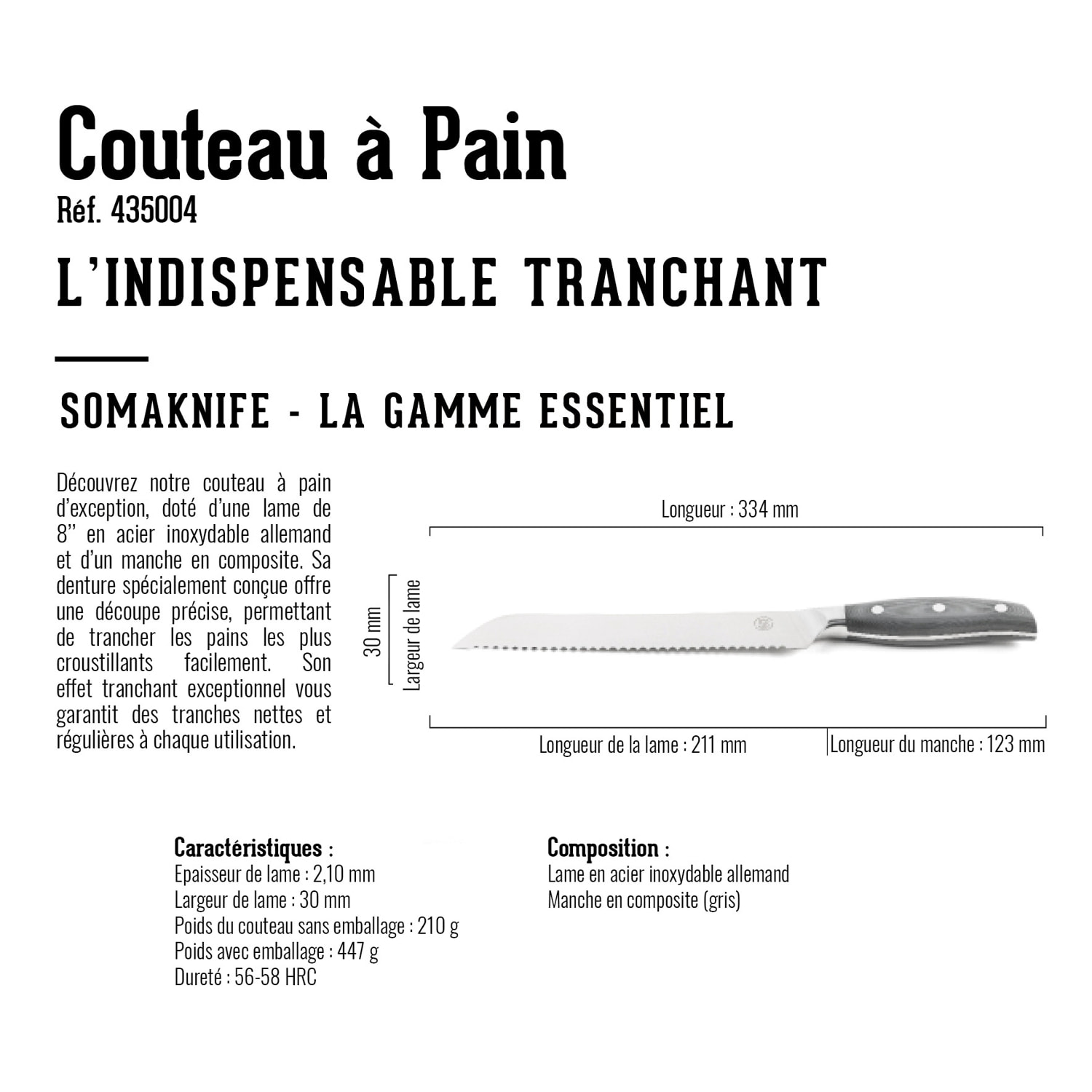 Couteau à pain 8 pouces, gamme Essentiel