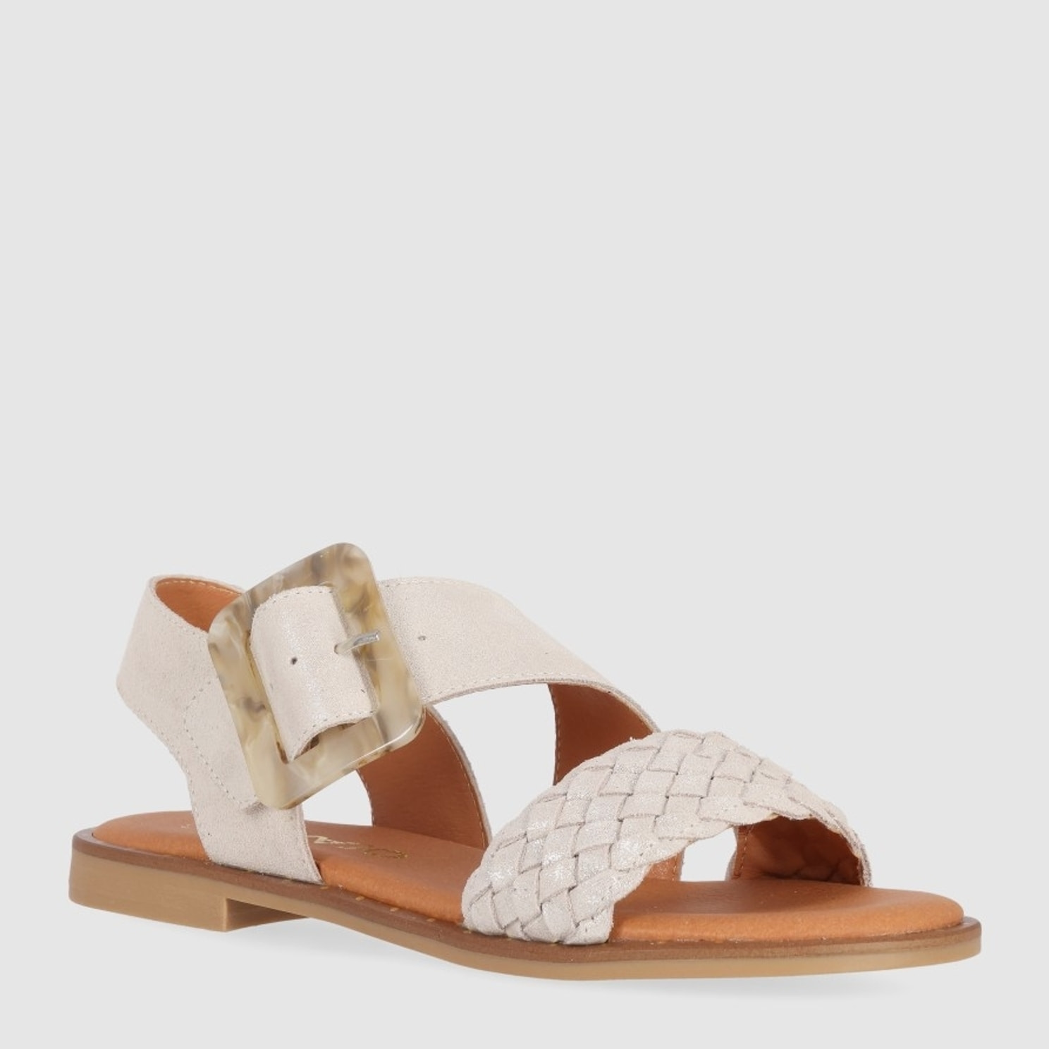 Sandalias de Serraje - Platino - Tacón: Bajo