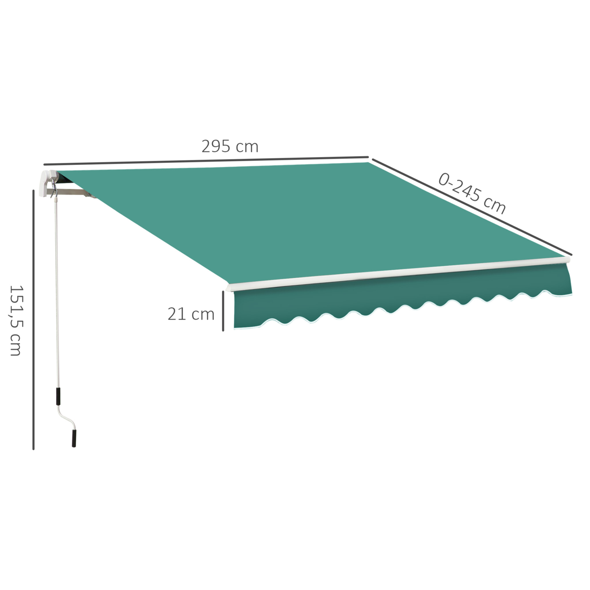 Toldo Manual Retráctil 295x245 cm Toldo para Balcón con Manivela de Metal Impermeable y Anti-UV Toldo Enrollable de Exterior para Jardín Terraza Ventanas Verde