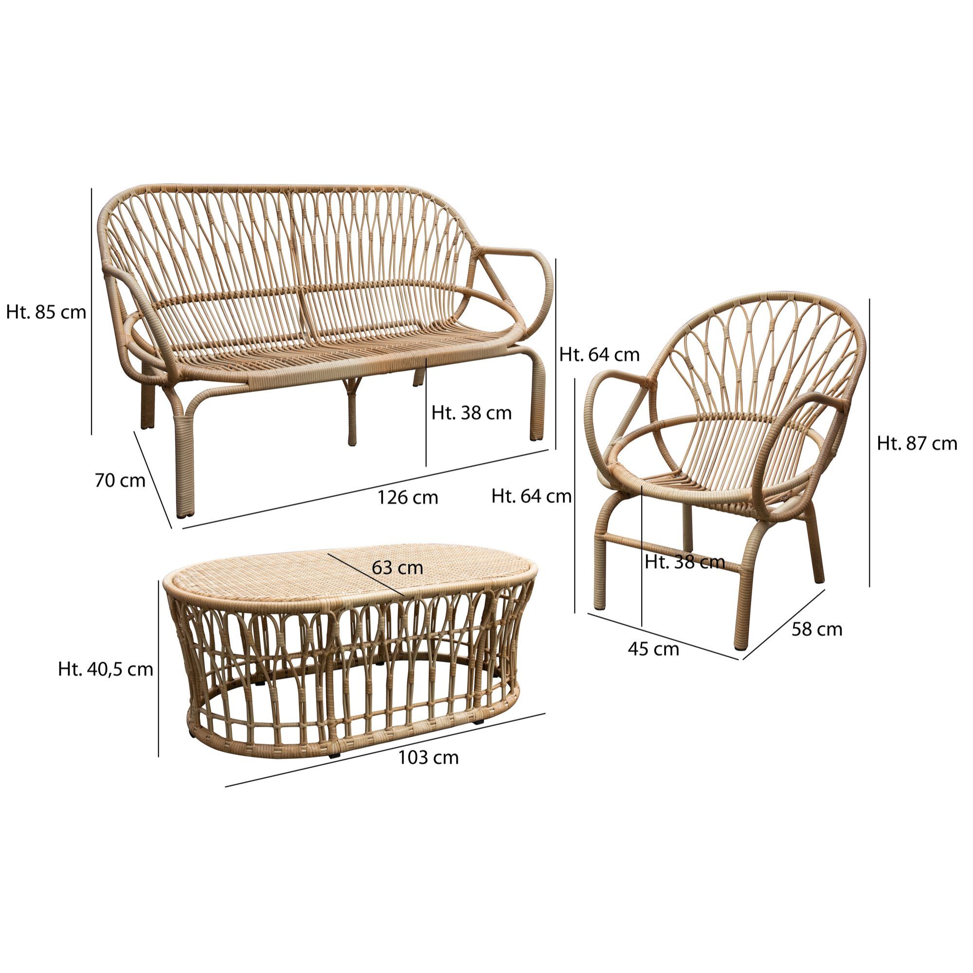 SALON DE JARDIN EN ROTIN SYNTHETIQUE STRUCTURE ALUMINIUM CAYMAN