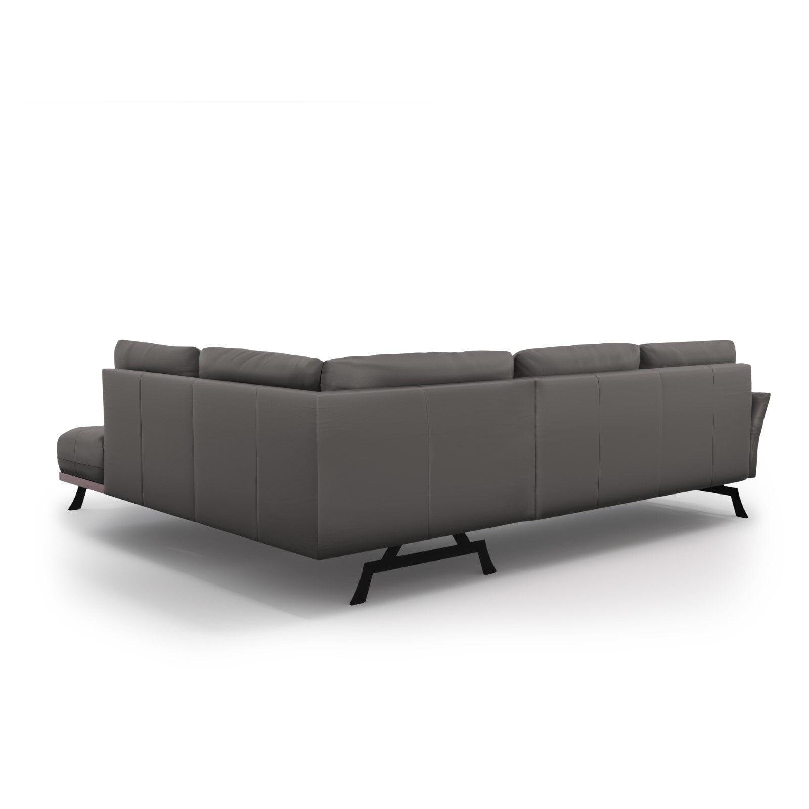 Canapé d'angle droit convertible "Olivier" 5 places en cuir véritable gris foncé