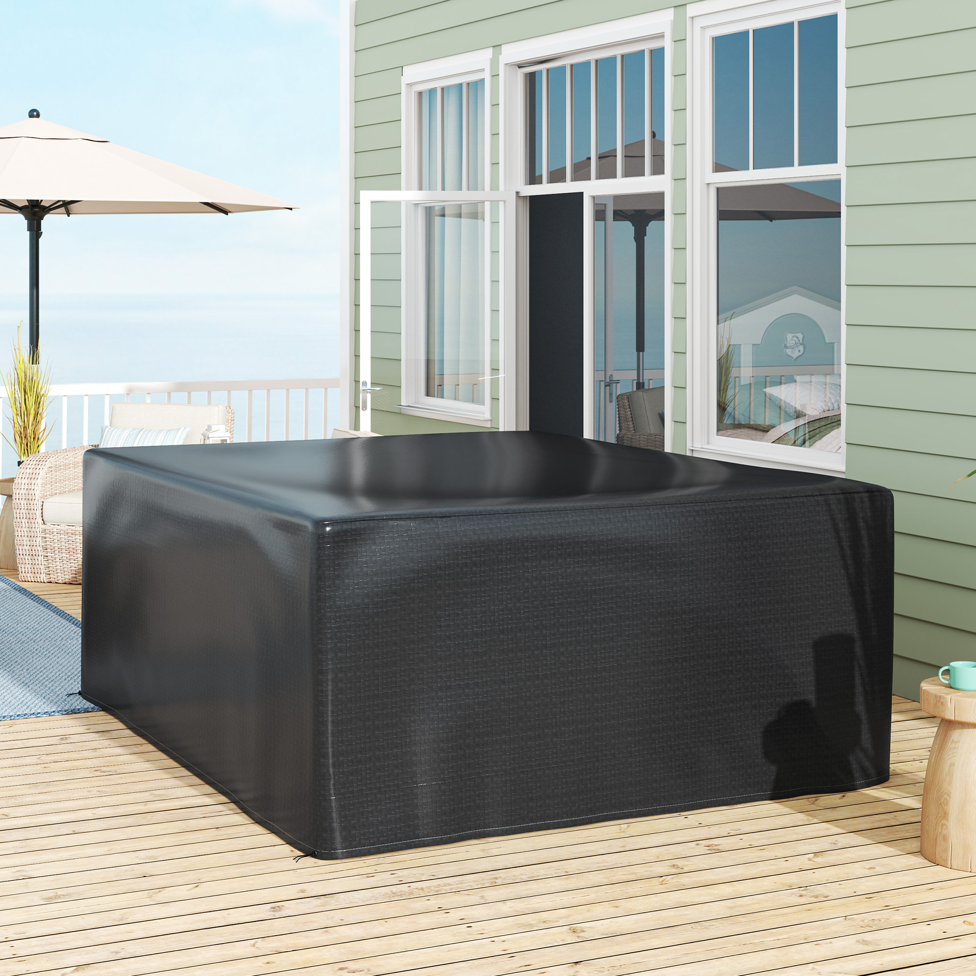 Housse de protection mobilier de jardin bâche étanche anti-UV PE haute densité noir