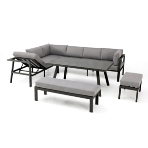 ANTALYA - Ensemble repas de jardin 9 places en aluminium gris anthracite