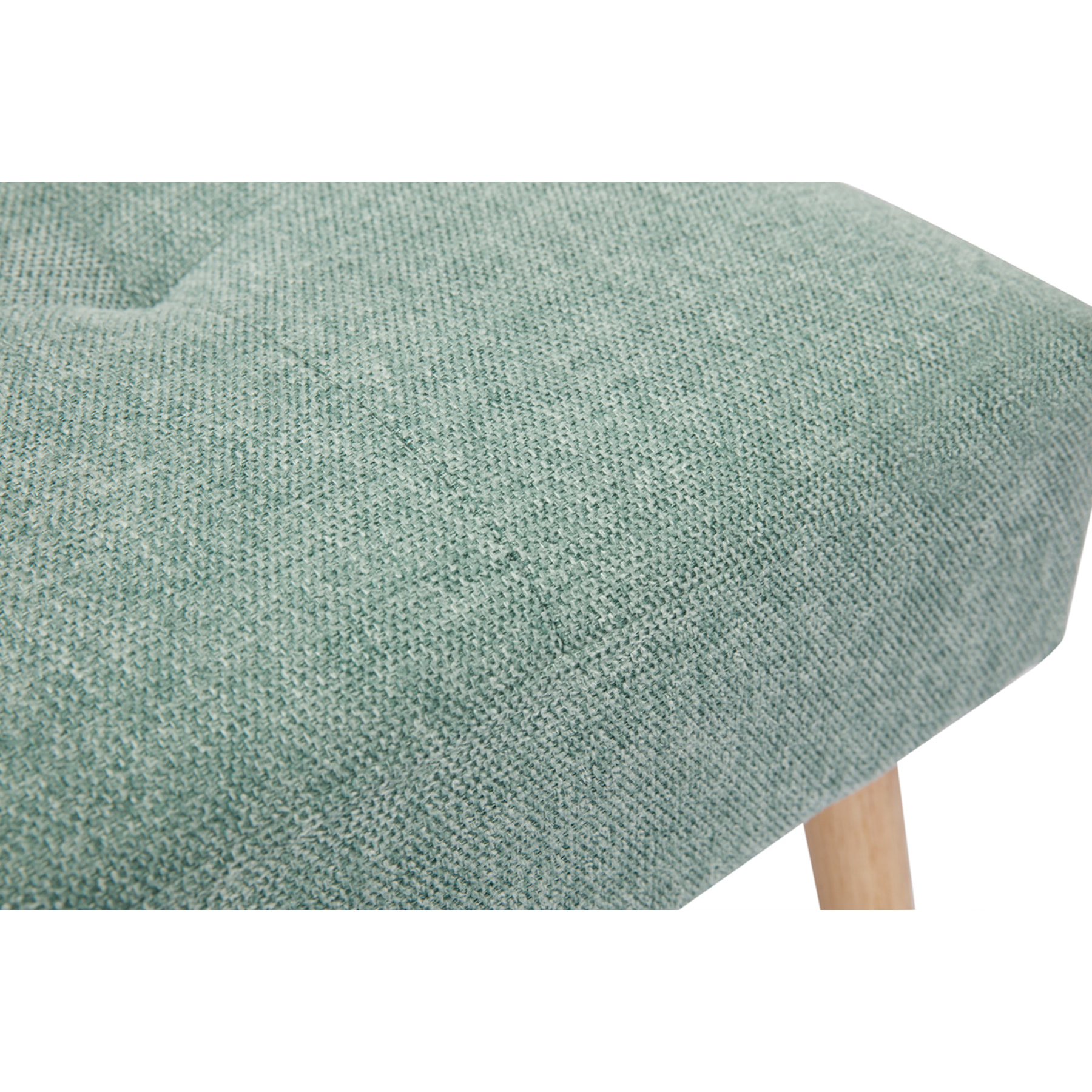 Tabouret bas en tissu effet velours texturé vert céladon et bois clair massif H46 cm GUESTA