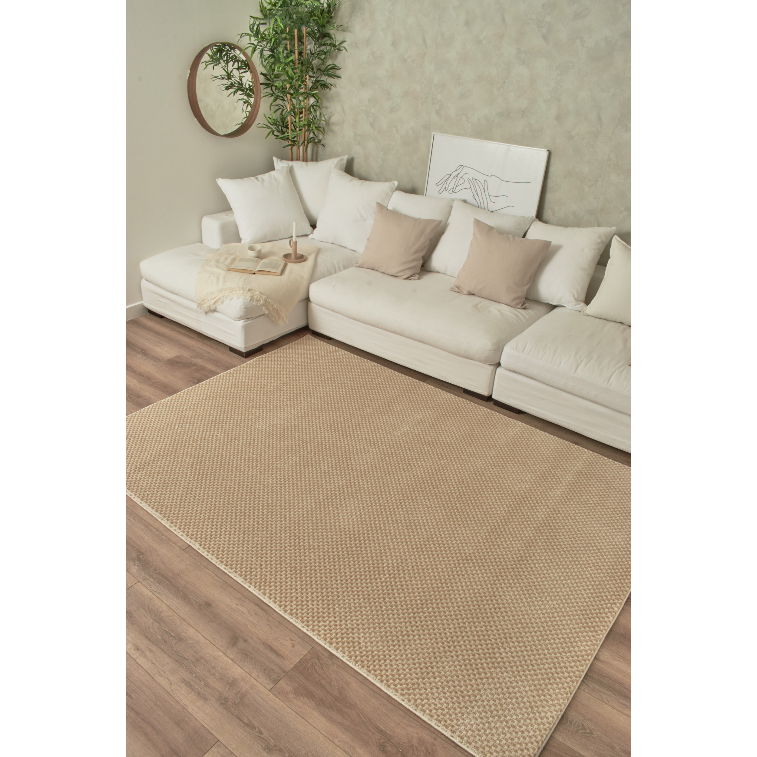 BIANCA - Tapis motif damier en relief crème et beige