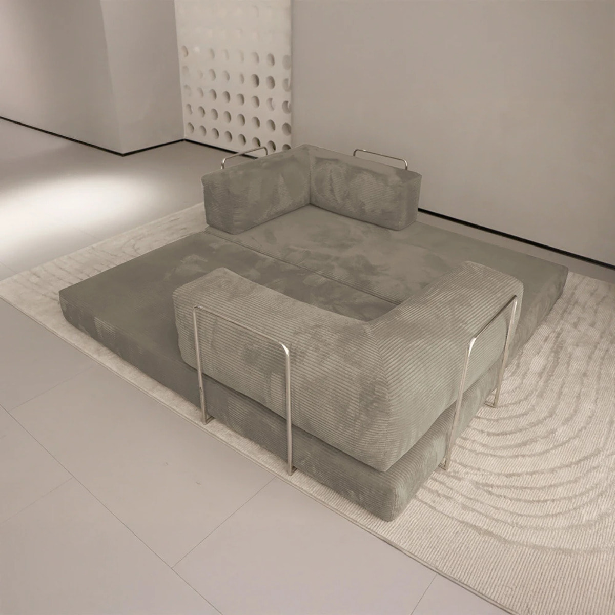 TRENDY - Canapé compressé 5 places angle modulable en velours côtelé taupe