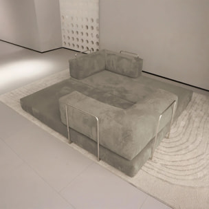 TRENDY - Canapé compressé 5 places angle modulable en velours côtelé taupe