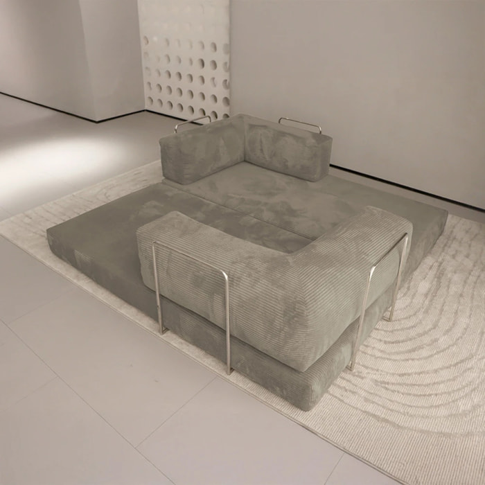 TRENDY - Canapé compressé 5 places angle modulable en velours côtelé taupe