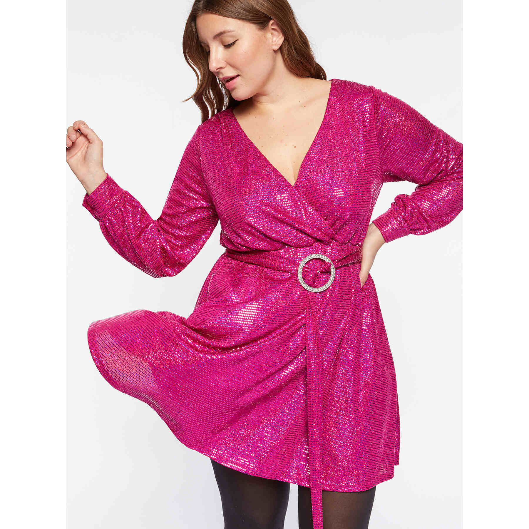 Fiorella Rubino - Vestido corto de fucsia con cinturón y hebilla - Fuchsia