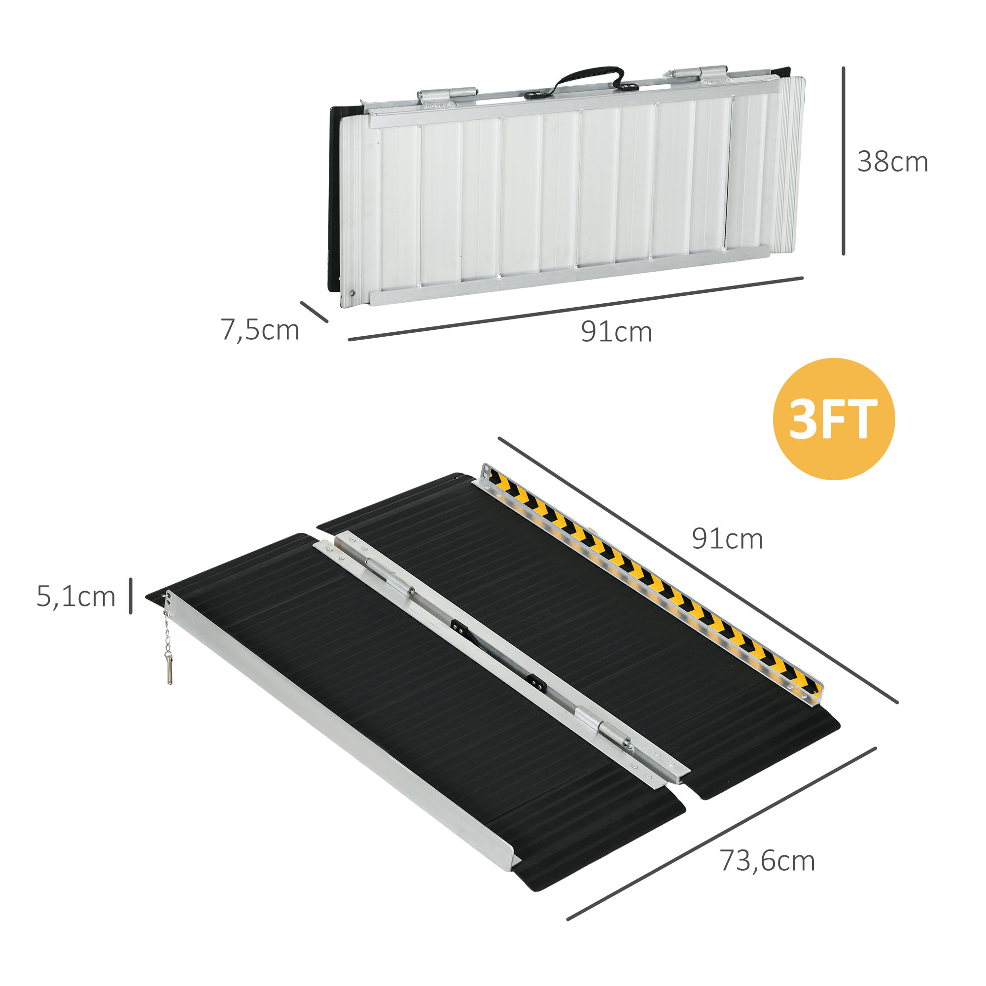 Rampa para Sillas de Ruedas Plegable de Aleación de Aluminio 91/122 cm Rampa Portátil con Adhesivos Reflectantes Carga 272 kg